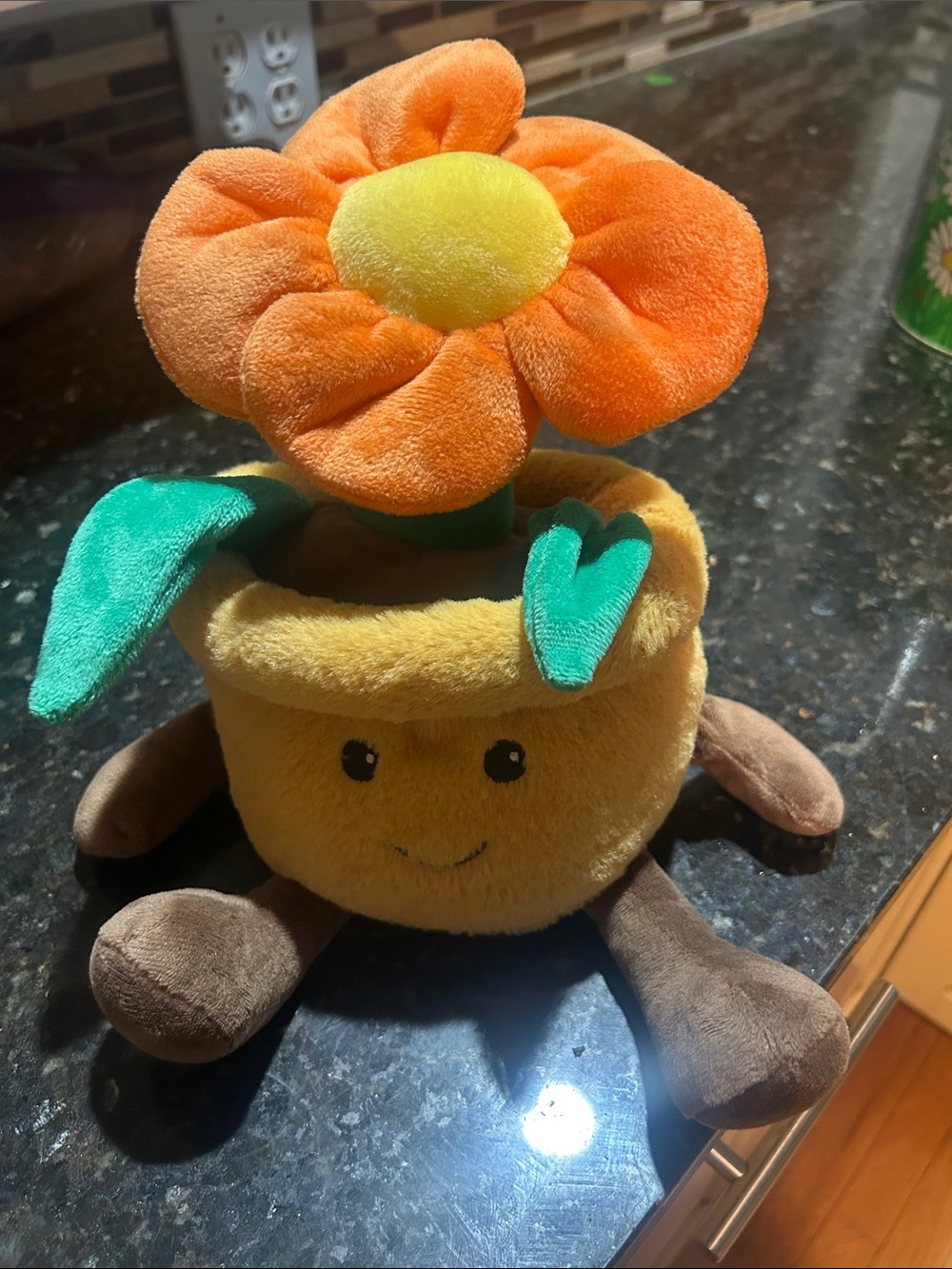 Plush Smiling Flower Pot warmie Toy - Orange & Yellow